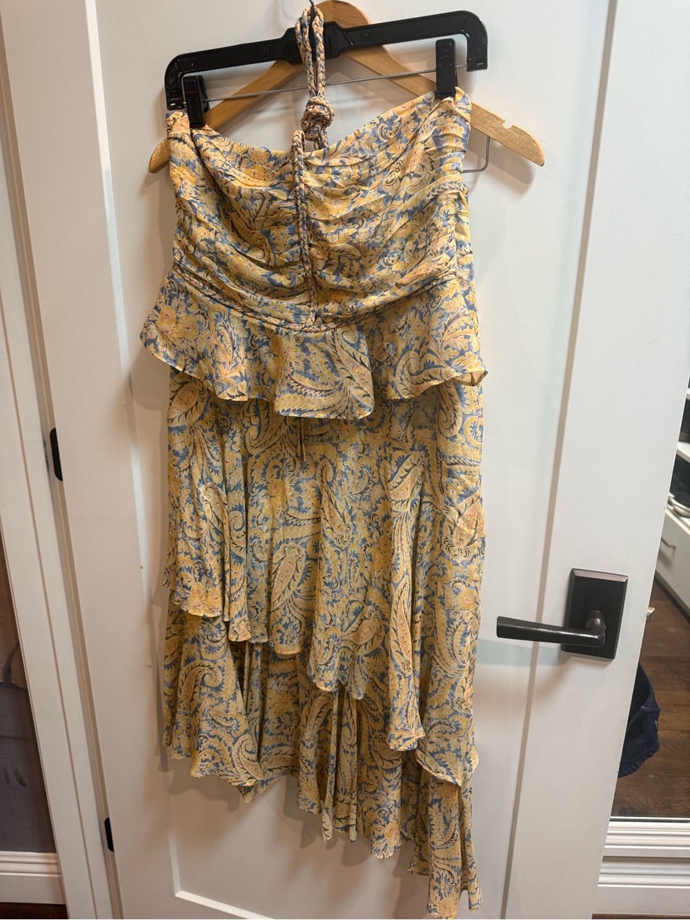 Veronica Beard Yellow Paisley Ruffle Midi Dress